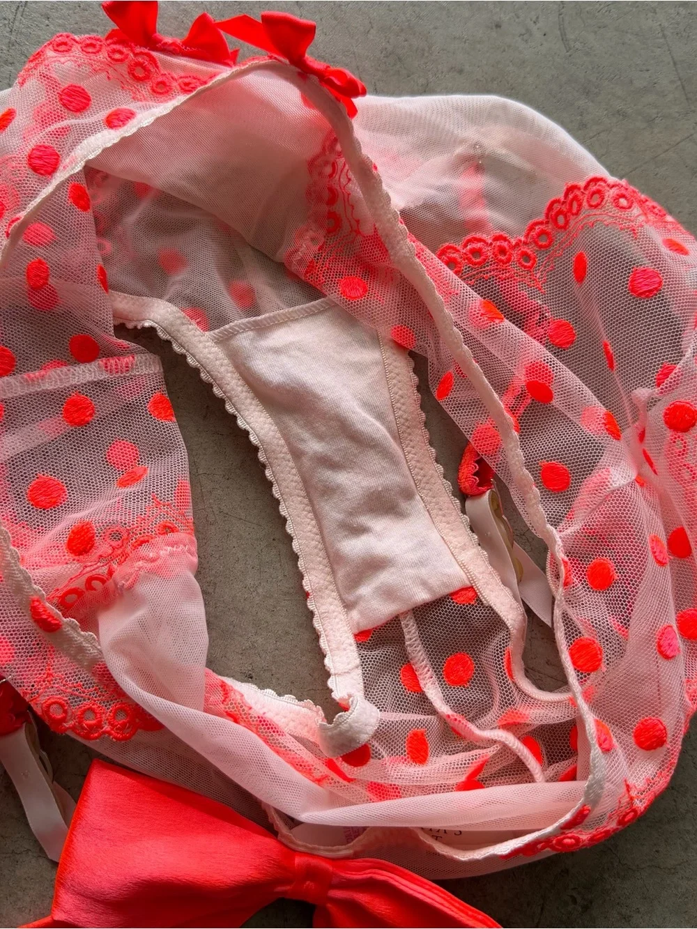 2001 VS neon coral polka dot garter panties